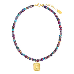 Collier lettre en jaspe impérial bleu