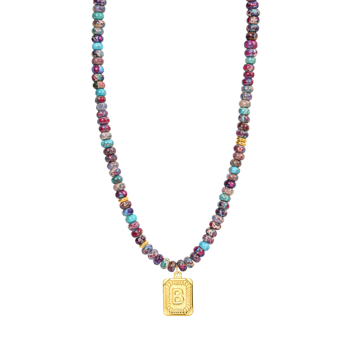 Collier lettre en jaspe impérial bleu