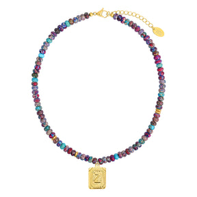 Collier lettre en jaspe impérial bleu