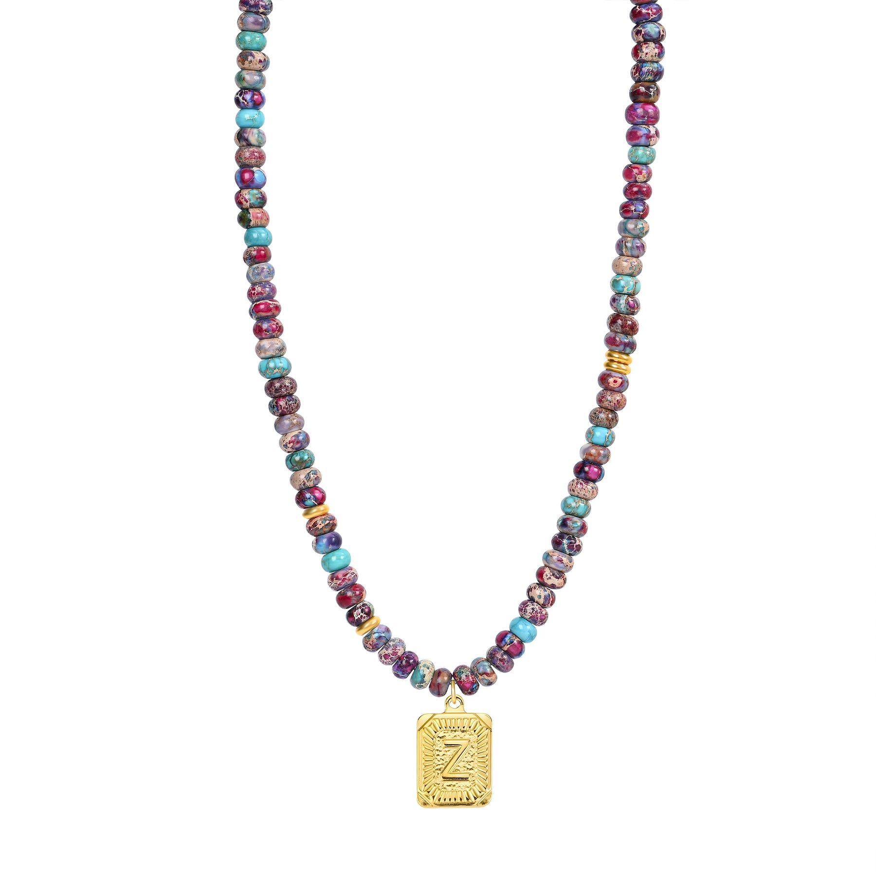 Collier lettre en jaspe impérial bleu