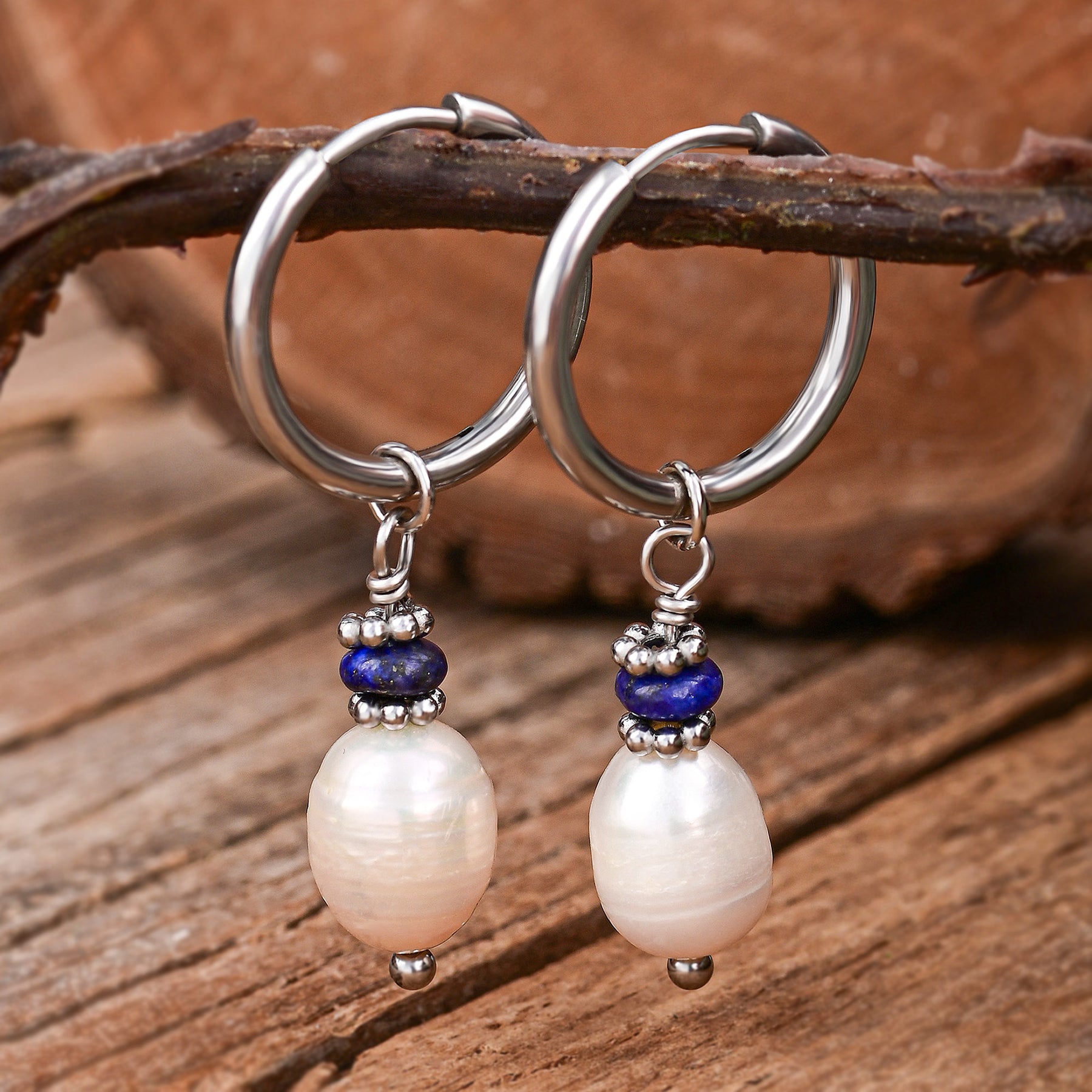 Boucles d'oreilles créoles en perles et agates Golden Grace