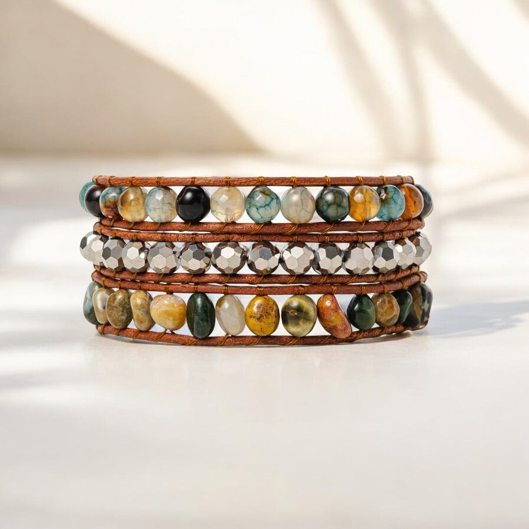 Bracelet enroulé artisanal en agate indienne