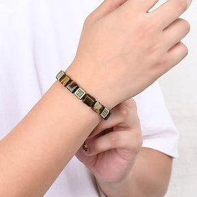 Bracelet pour homme en œil de tigre jaune