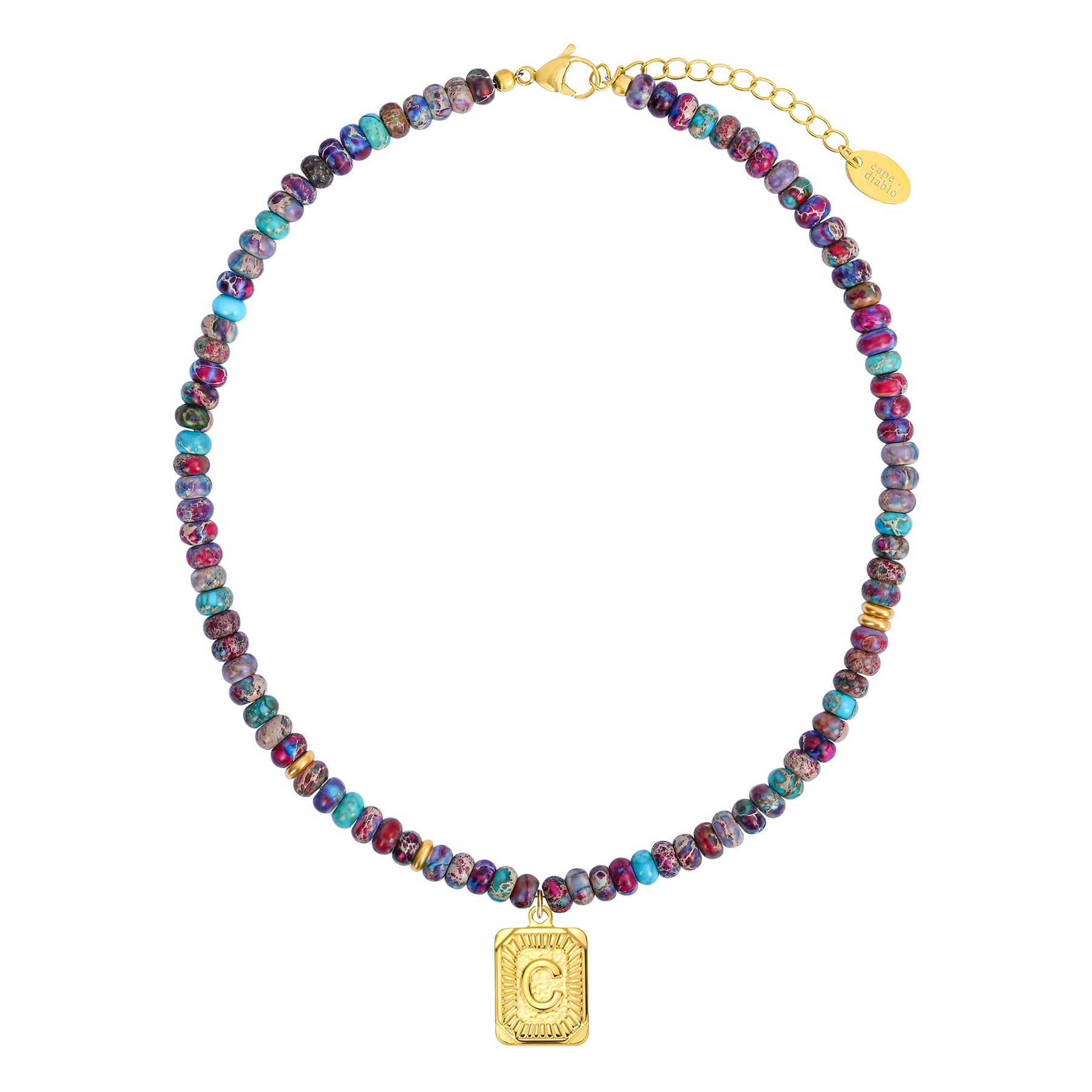 Collier lettre en jaspe impérial bleu