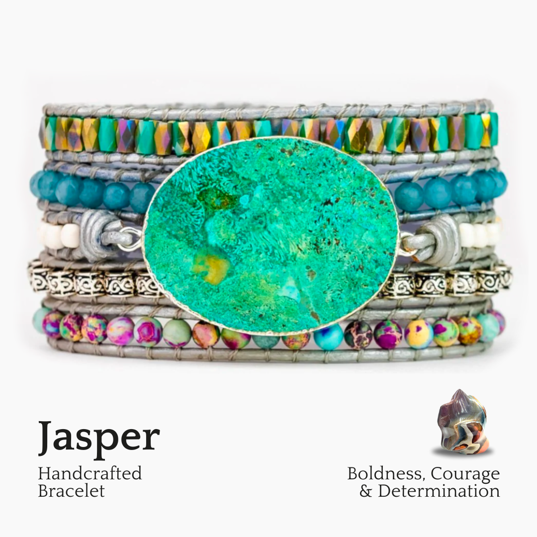 Bracelet enveloppant de protection en jaspe océan