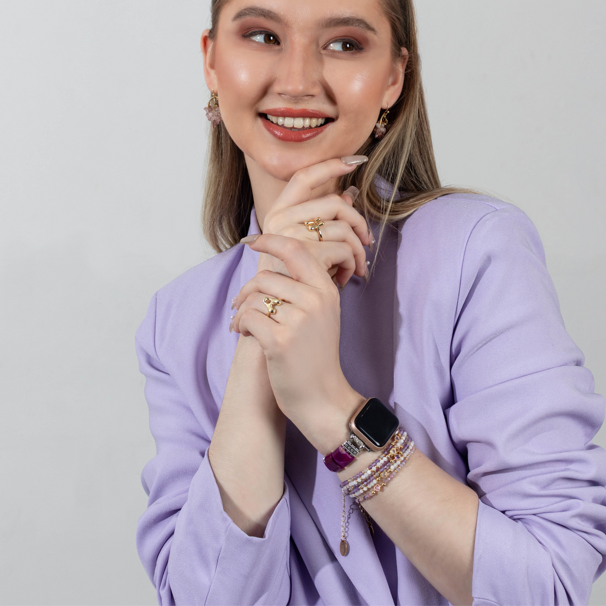 Bracelet extensible en agate Amethyst Aura pour Apple Watch