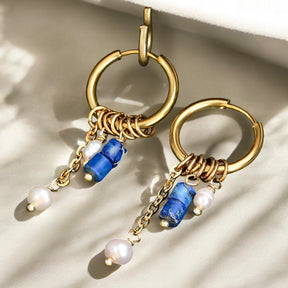 Boucles d'oreilles créoles en perles et agates Golden Grace