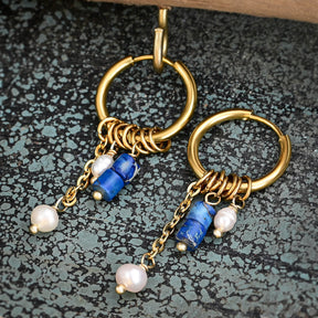 Boucles d'oreilles créoles en perles et agates Golden Grace