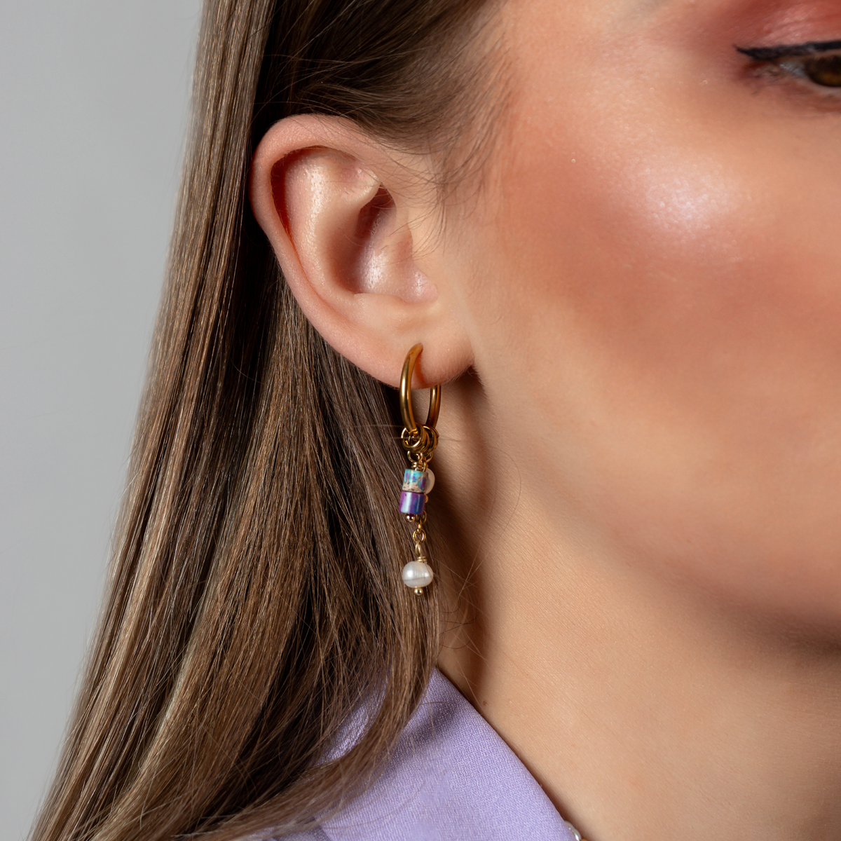 Boucles d'oreilles créoles en perles et agates Golden Grace