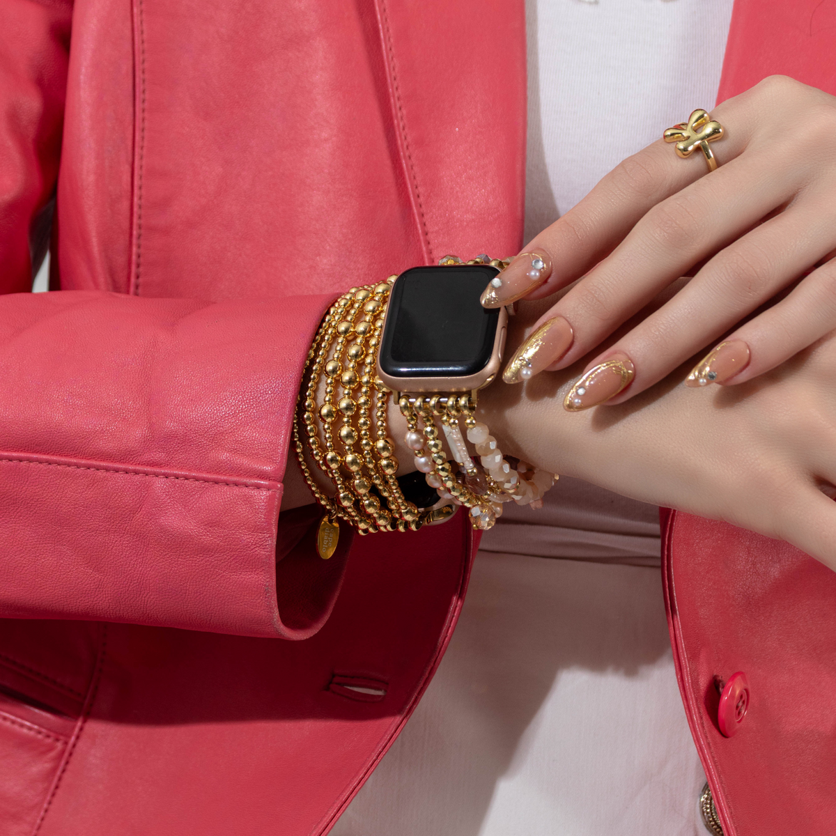 Bracelet Apple Watch extensible à rosette nacrée
