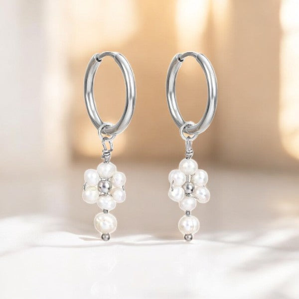 Boucles d'oreilles créoles en perles et agates Golden Grace