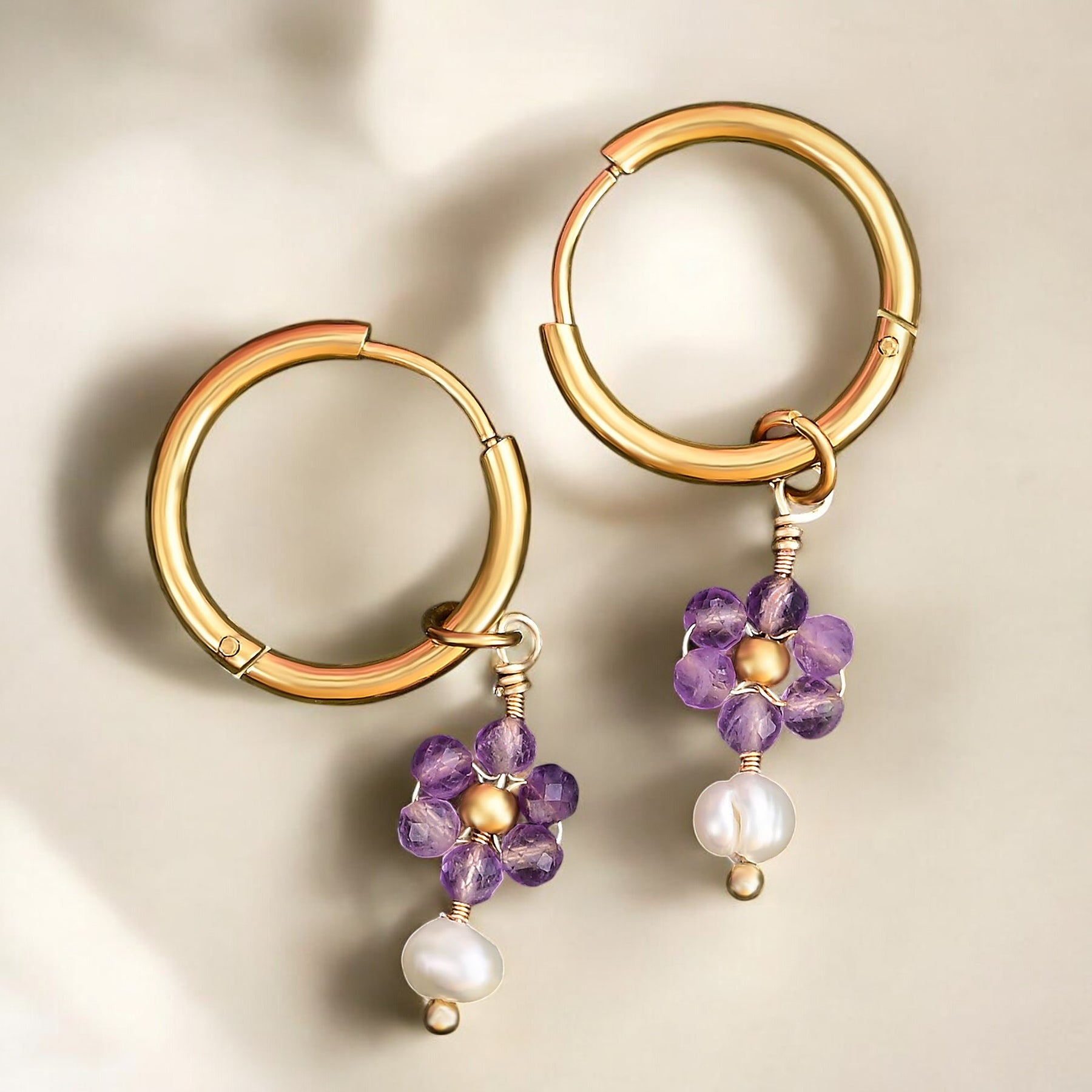 Boucles d'oreilles créoles en perles et agates Golden Grace