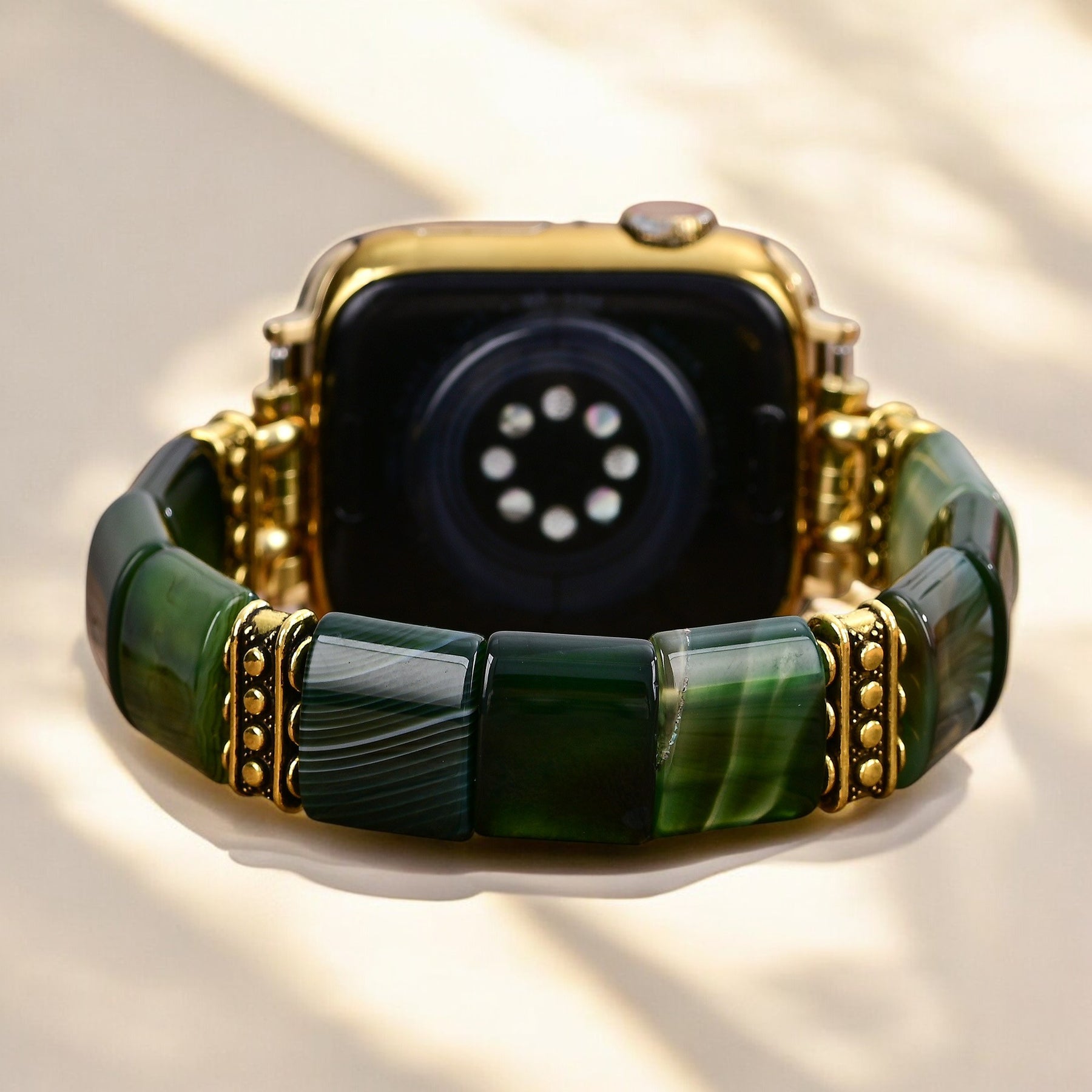 Bracelet extensible en agate sérénité evergreen pour Apple Watch