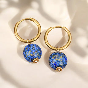 Boucles d'oreilles créoles Sphère mouchetée Ciel de saphir