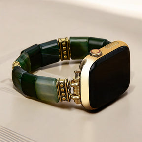 Bracelet extensible en agate sérénité evergreen pour Apple Watch