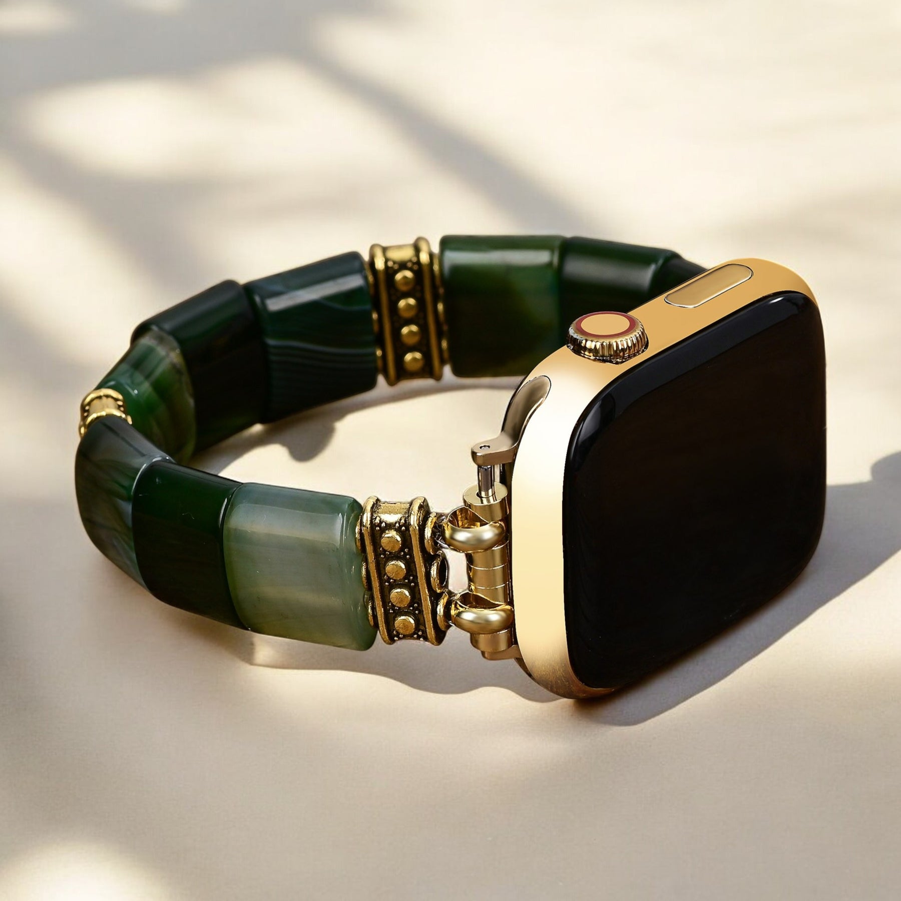 Bracelet extensible en agate sérénité evergreen pour Apple Watch
