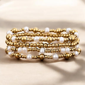 Ensemble de bracelets en perles scintillantes dorées