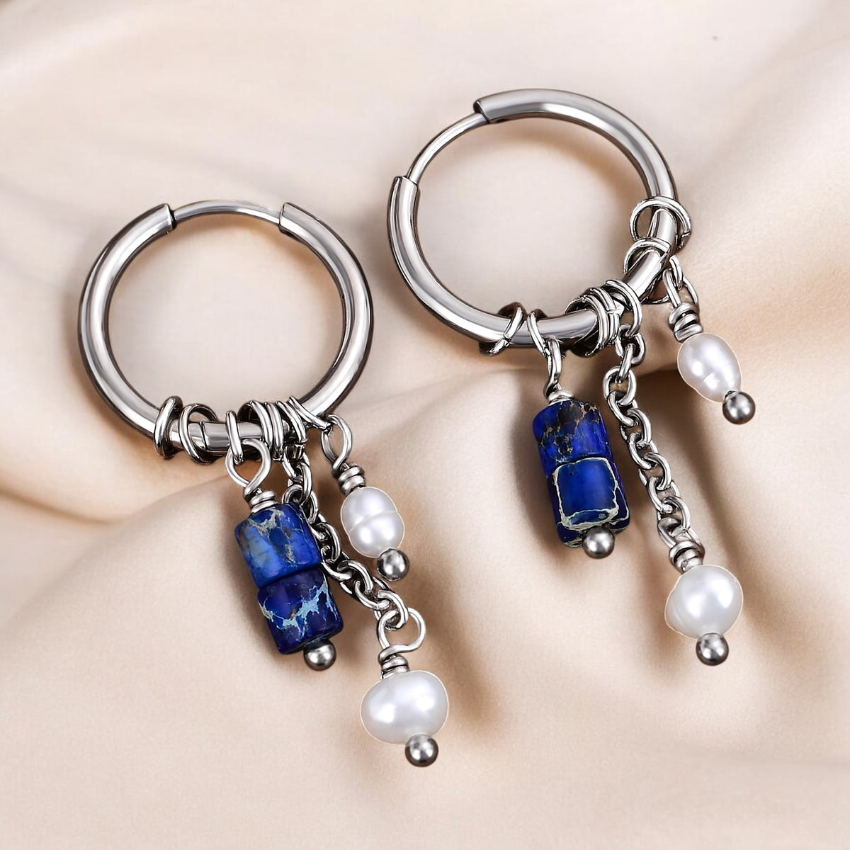 Boucles d'oreilles créoles en perles et agates Golden Grace