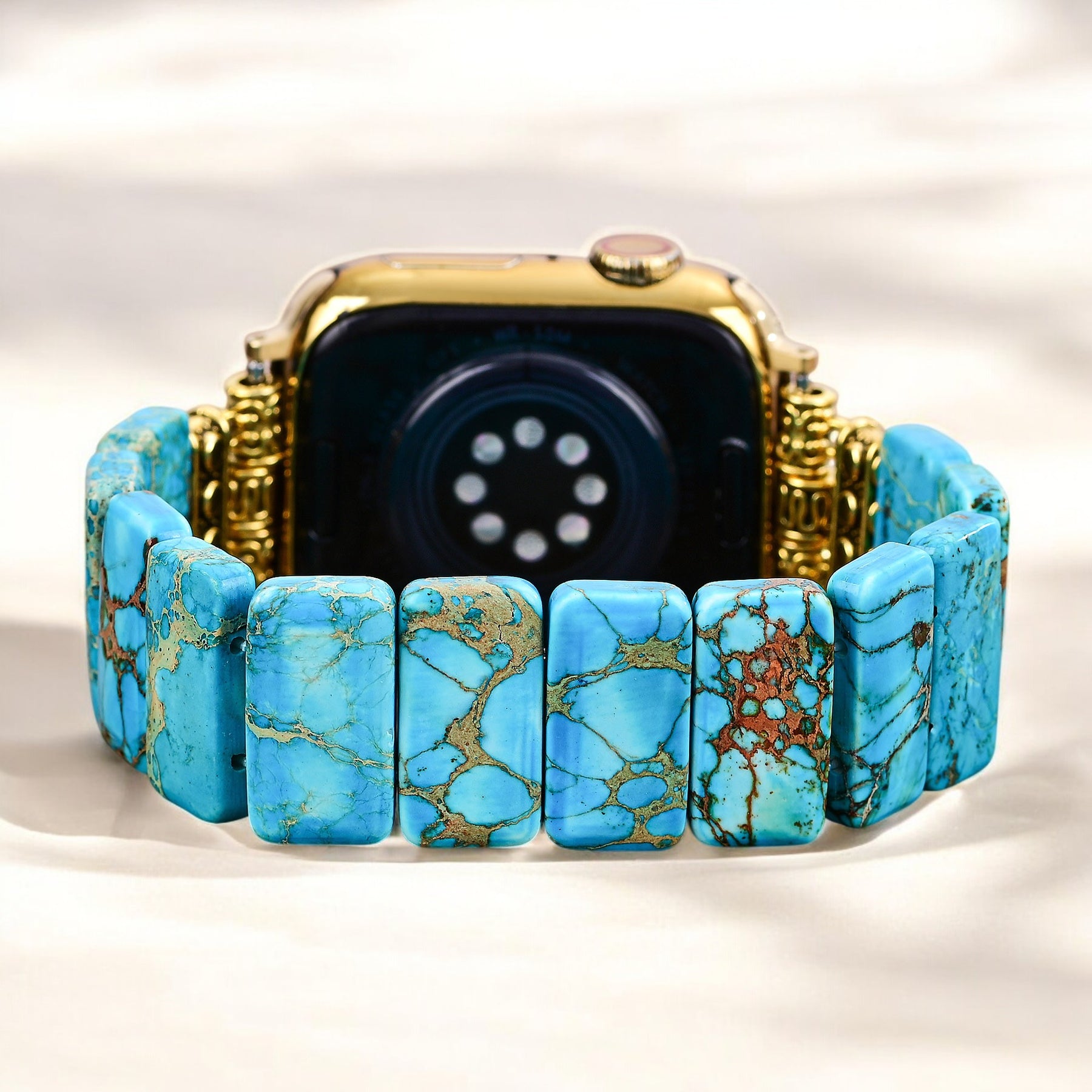 Bracelet extensible en jaspe tibétain turquoise pour Apple Watch