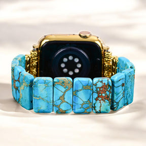 Bracelet extensible en jaspe tibétain turquoise pour Apple Watch