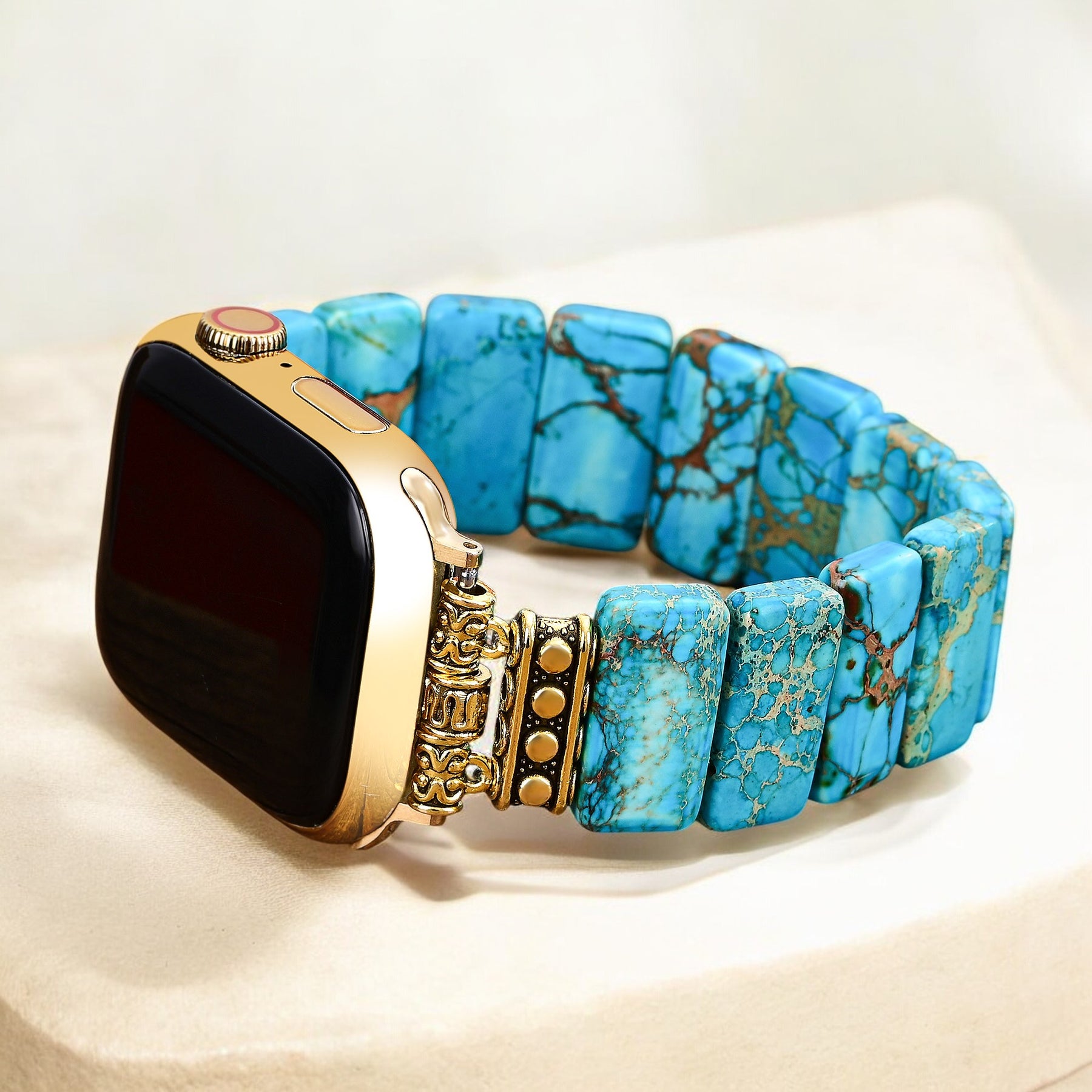 Bracelet extensible en jaspe tibétain turquoise pour Apple Watch