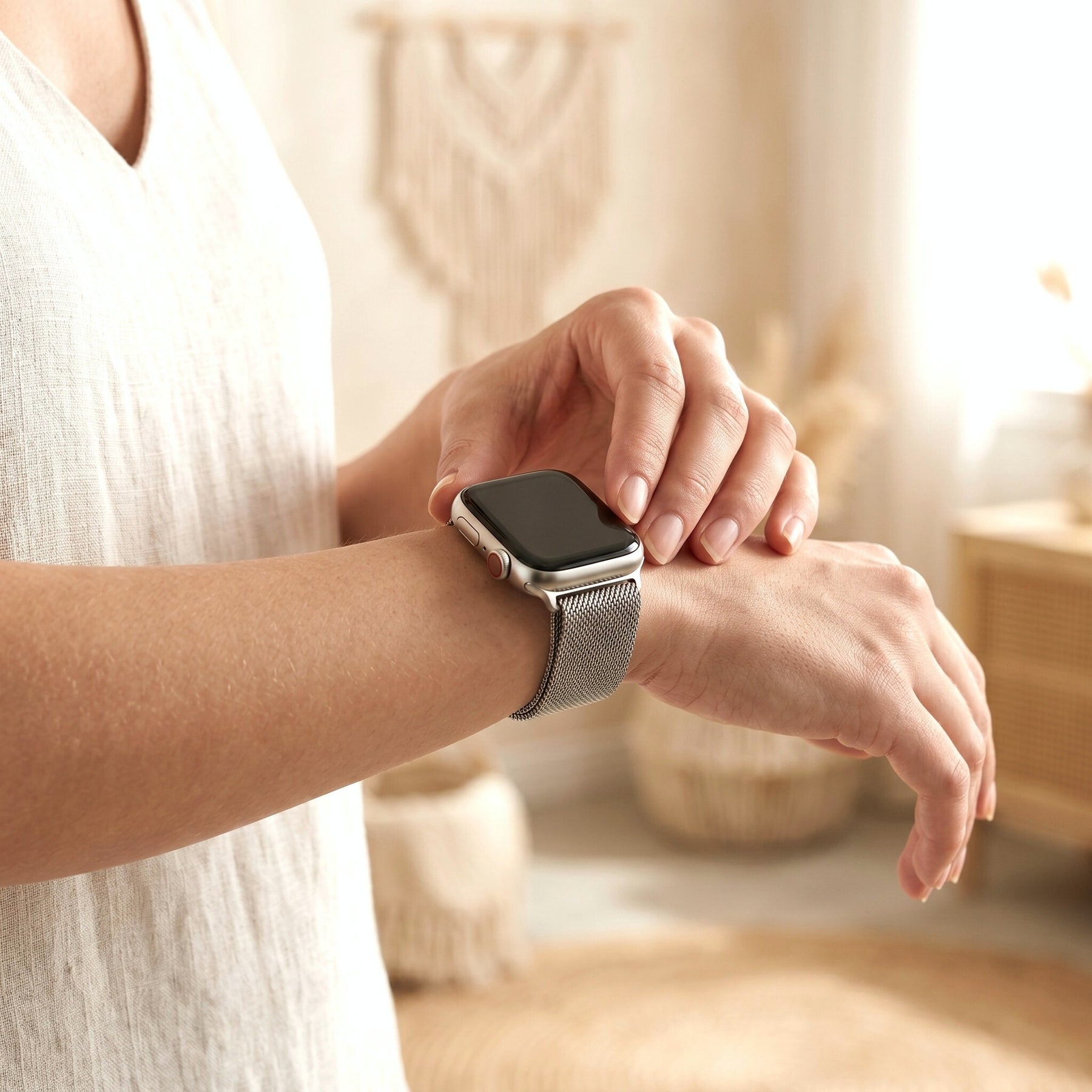 Bracelet Apple Watch de luxe en acier platine