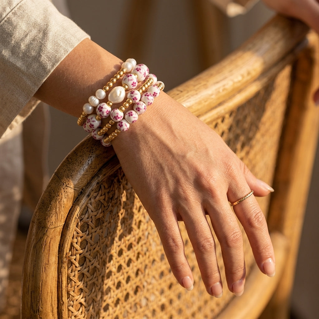 Ensemble de bracelets Porcelain Garden Rose Blossom