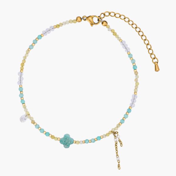 Bracelet de cheville en amazonite teal avec charme trèfle