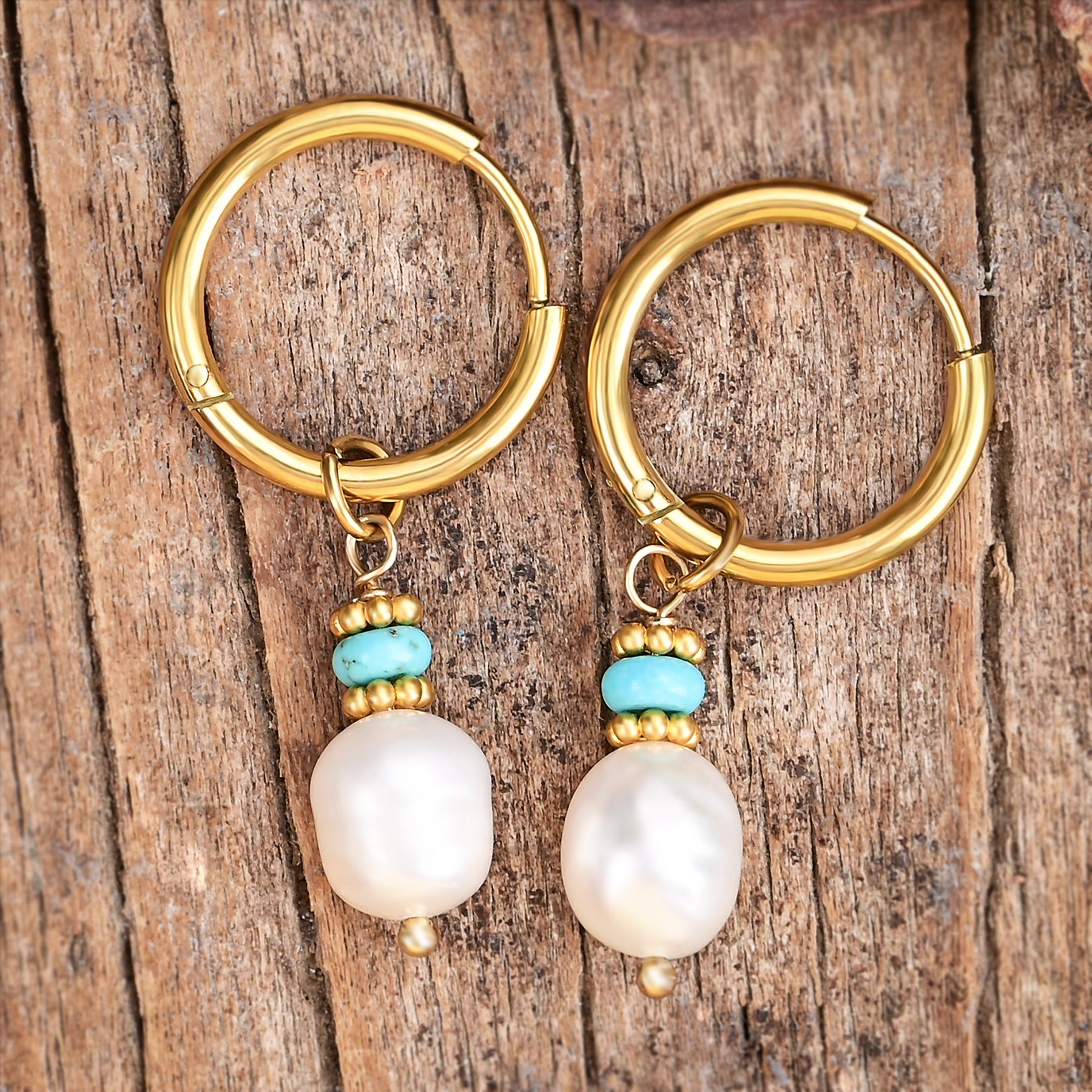 Boucles d'oreilles créoles en perles et agates Golden Grace