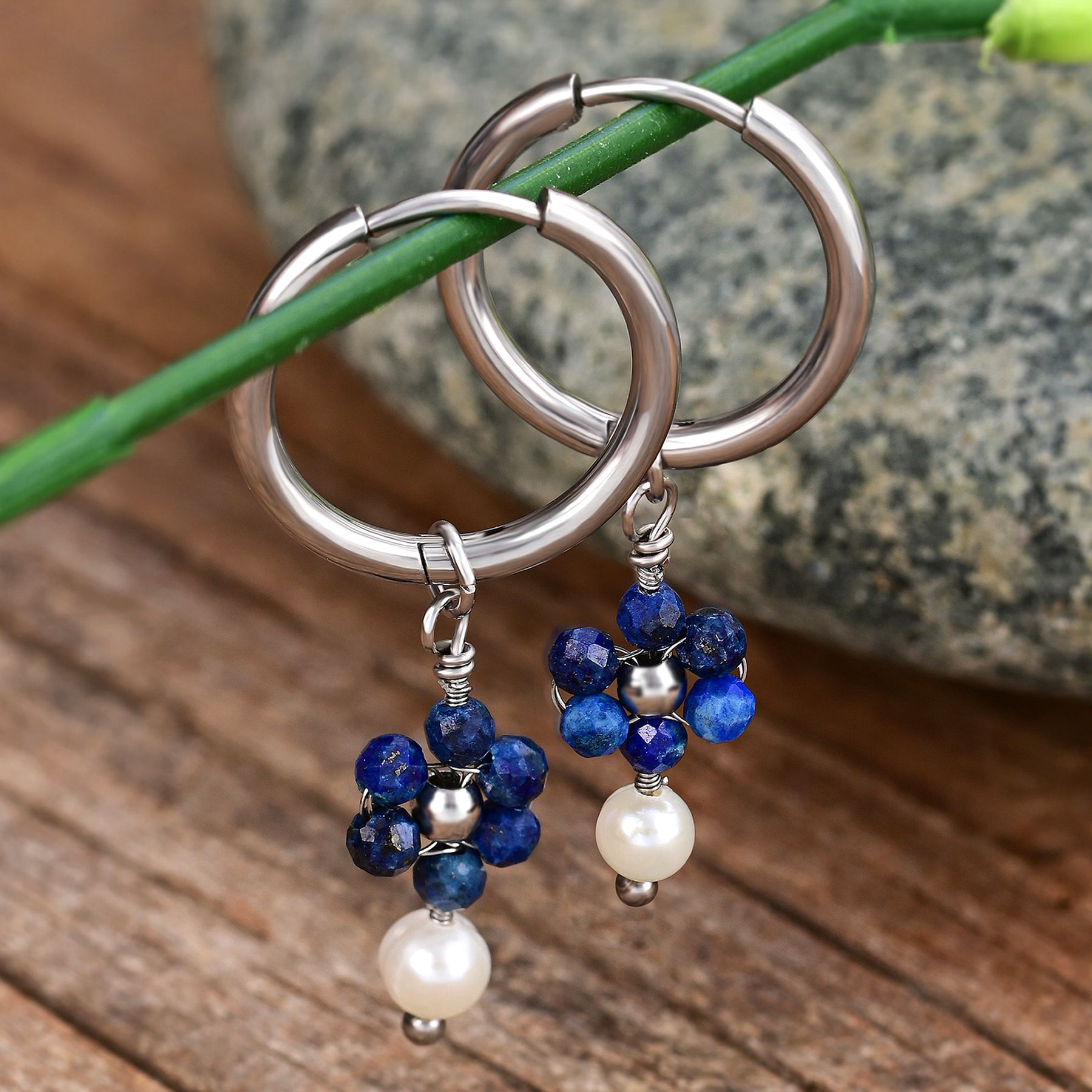 Boucles d'oreilles créoles en perles et agates Golden Grace