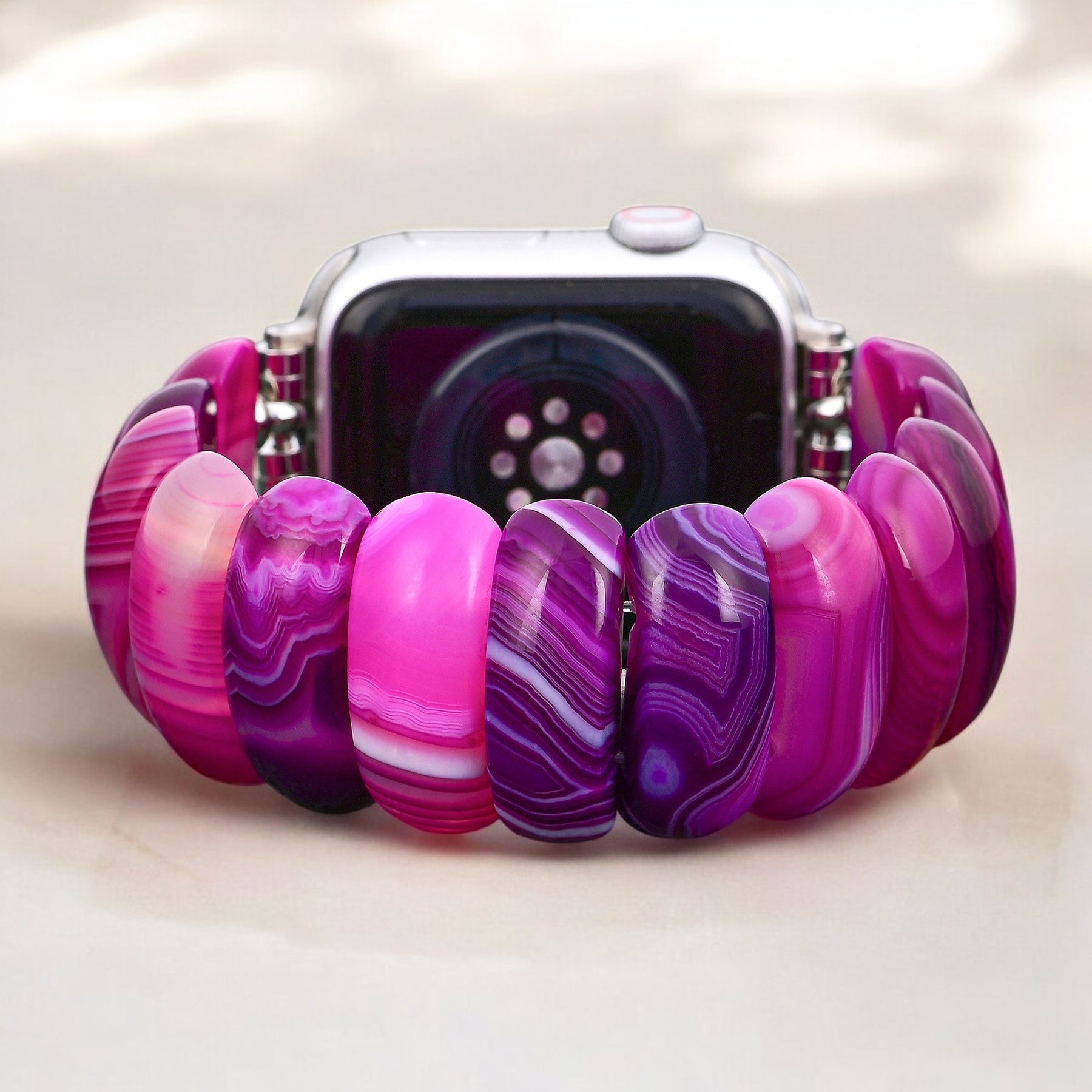 Bracelet extensible en agate orchidée radieuse pour Apple Watch