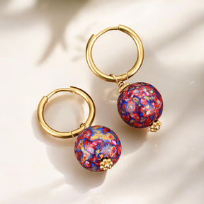 Boucles d'oreilles créoles sphériques Améthyste Aurore tachetée