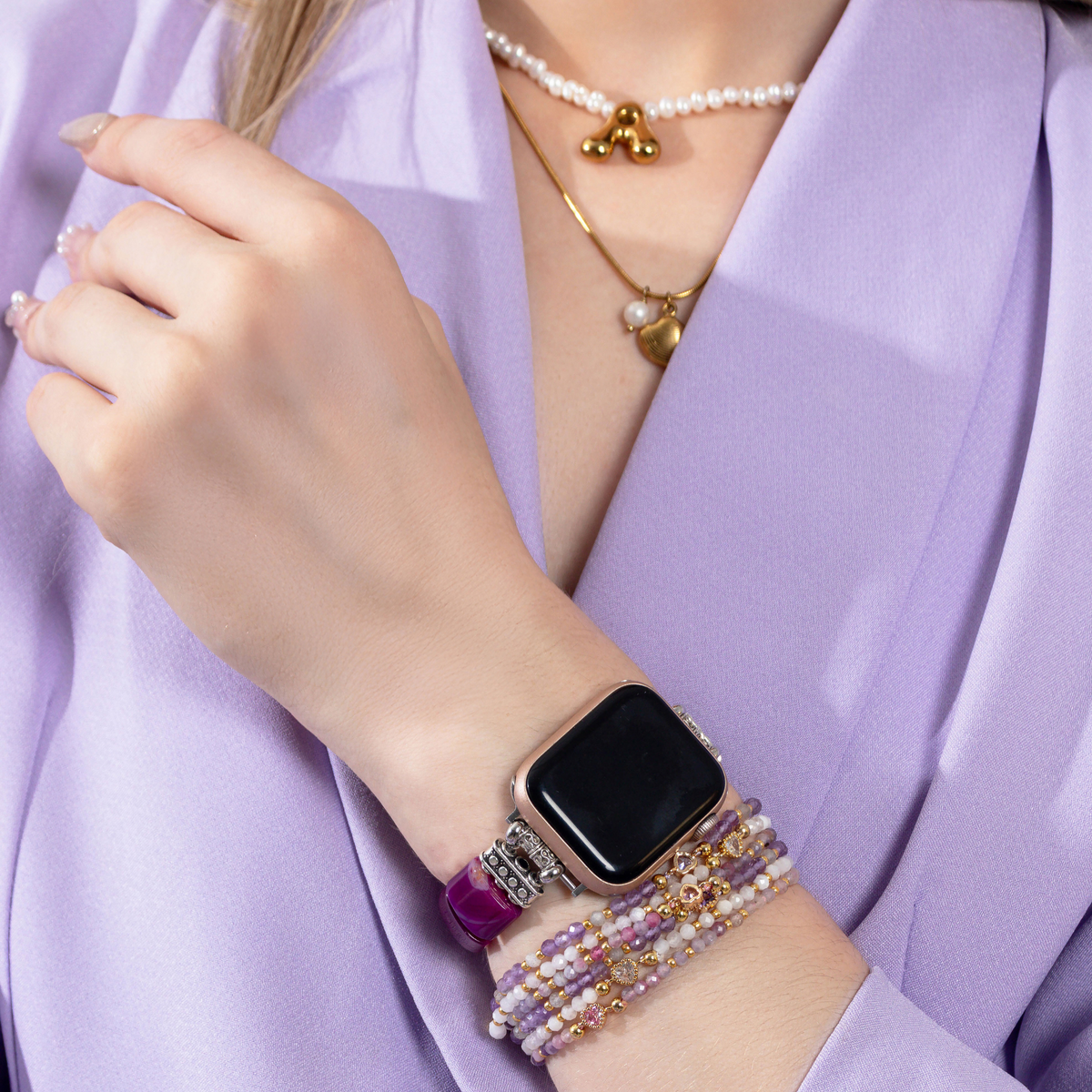 Bracelet en agate aura améthyste extensible Apple Watch