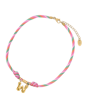 Collier corde lettre bulle dorée