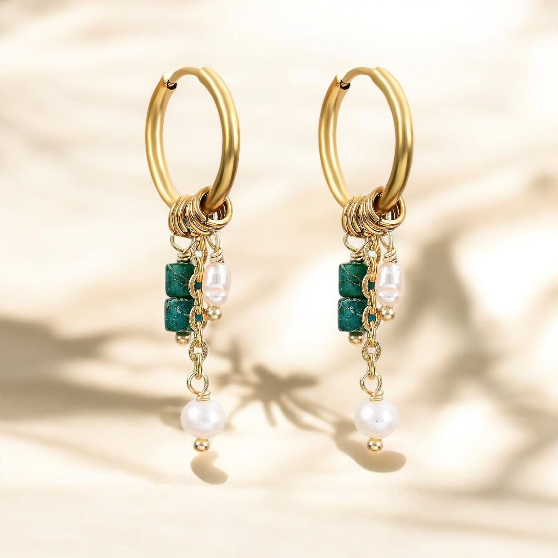 Boucles d'oreilles créoles en perles et agates Golden Grace