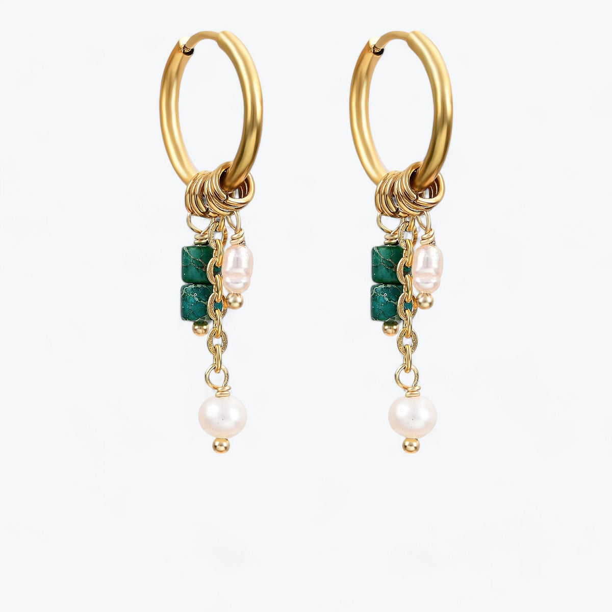 Boucles d'oreilles créoles en perles et agates Golden Grace