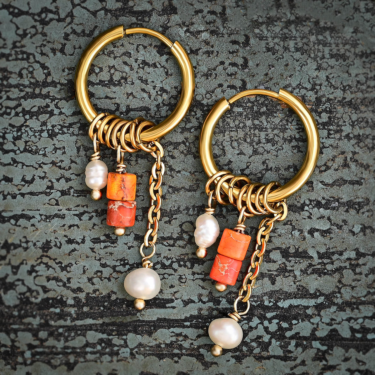 Boucles d'oreilles créoles en perles et agates Golden Grace