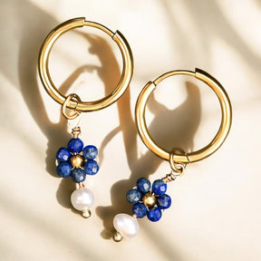 Boucles d'oreilles créoles Perle Fleur de Lapis