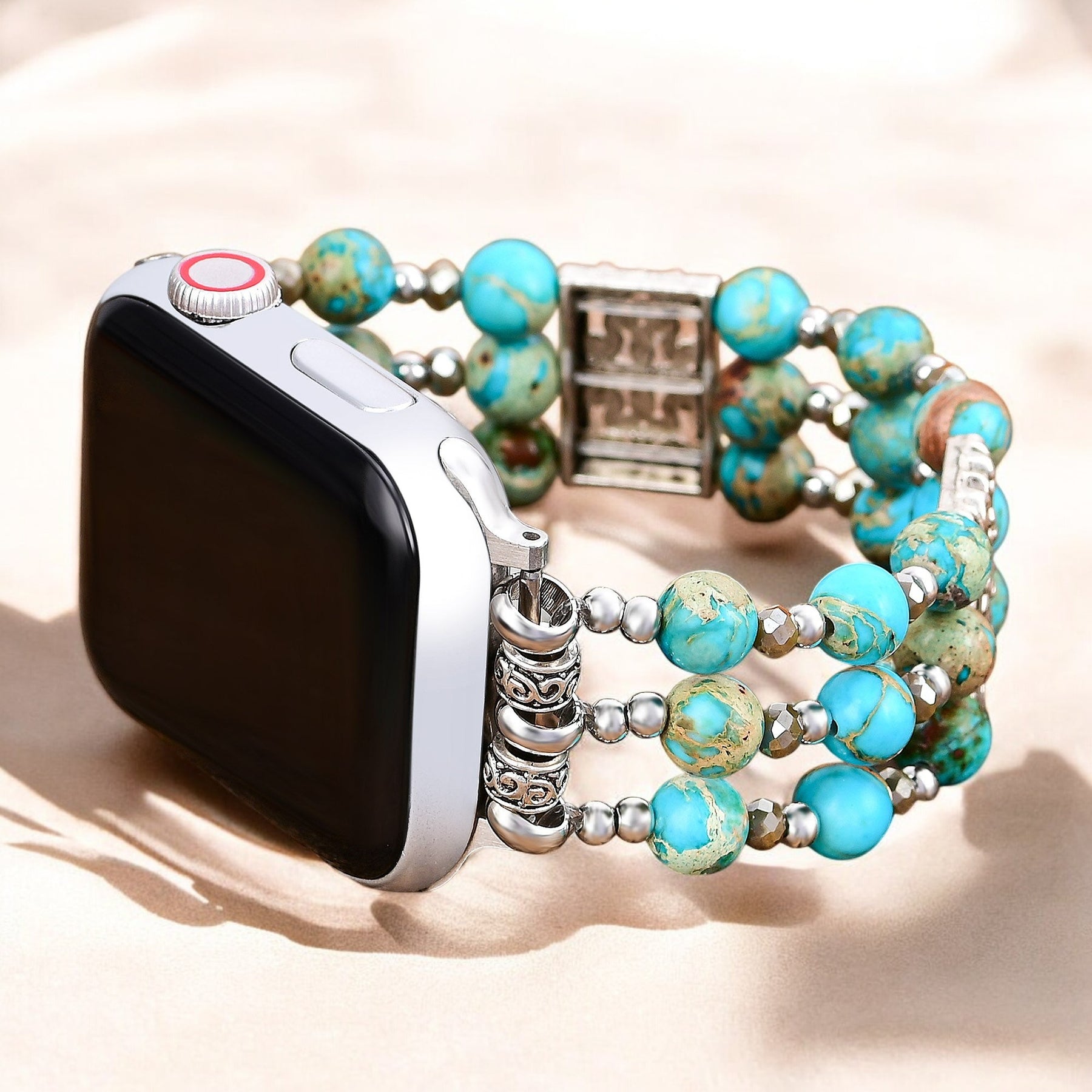 Bracelet en cuir turquoise artisanal pour Apple Watch