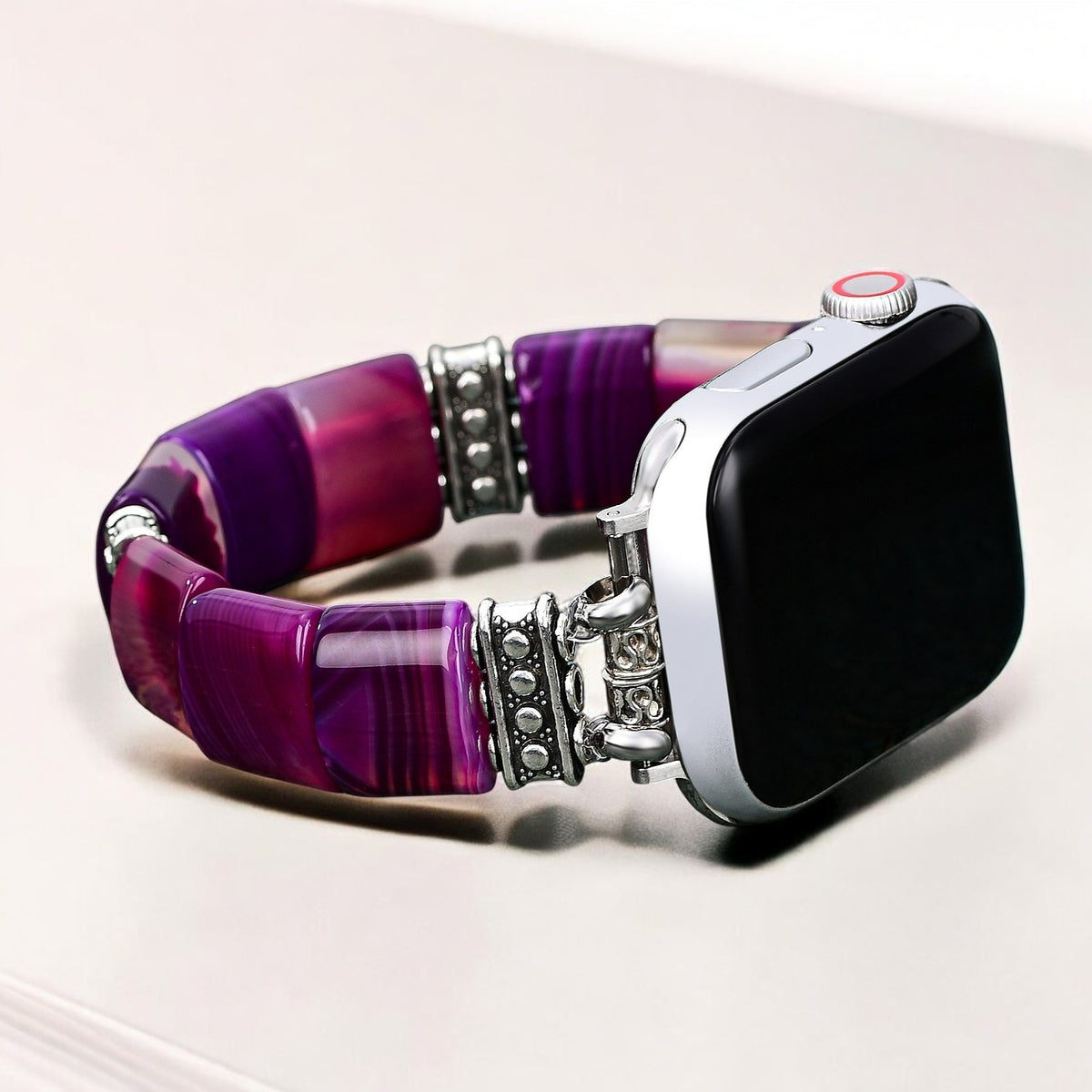 Bracelet en agate aura améthyste extensible Apple Watch