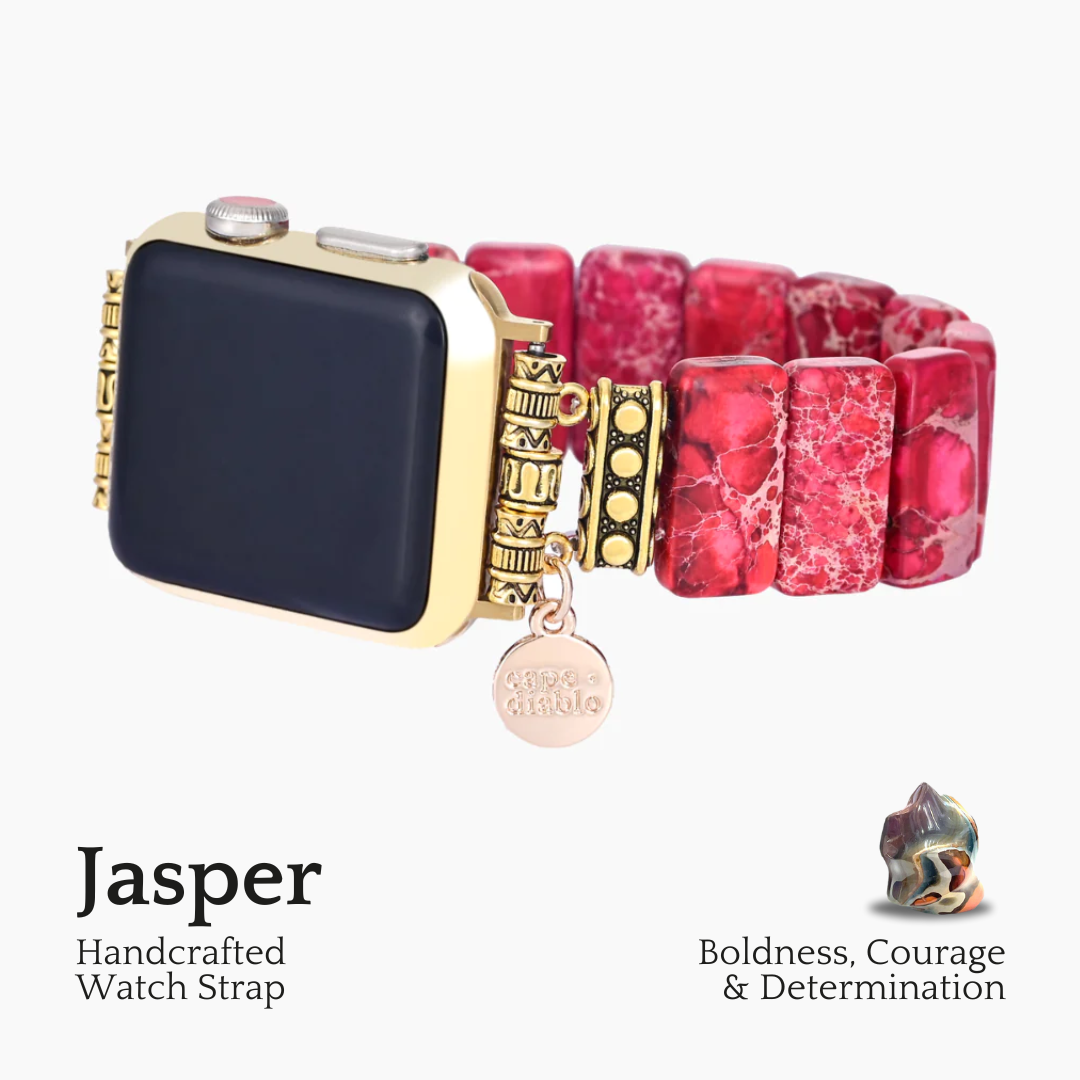 Bracelet extensible en jaspe tibétain écarlate pour Apple Watch