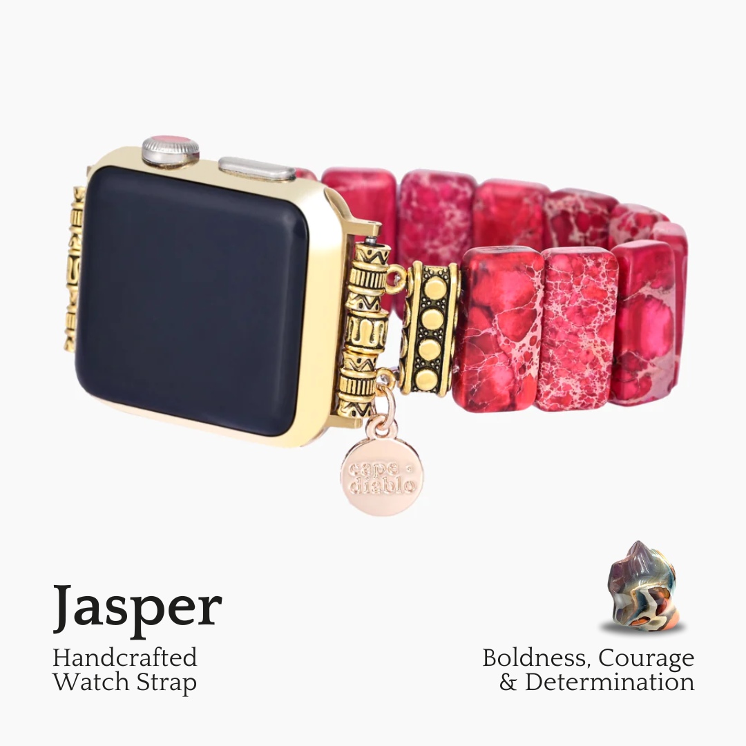 Bracelet Apple Watch extensible en jaspe tibétain écarlate