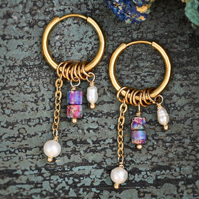 Boucles d'oreilles créoles en perles et agates Golden Grace