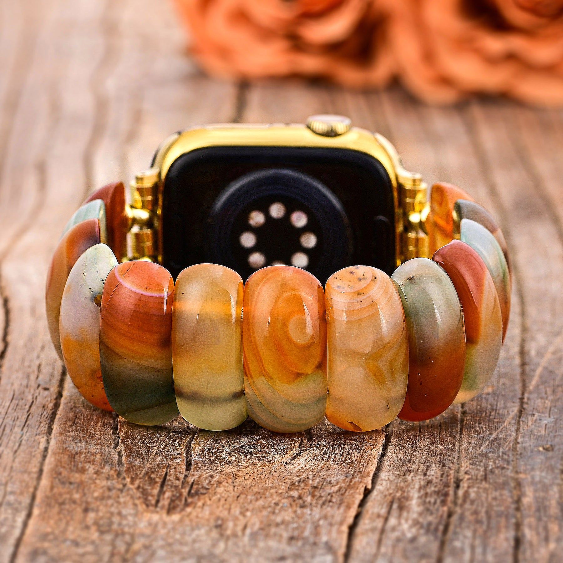 Bracelet Apple Watch en agate dorée au crépuscule