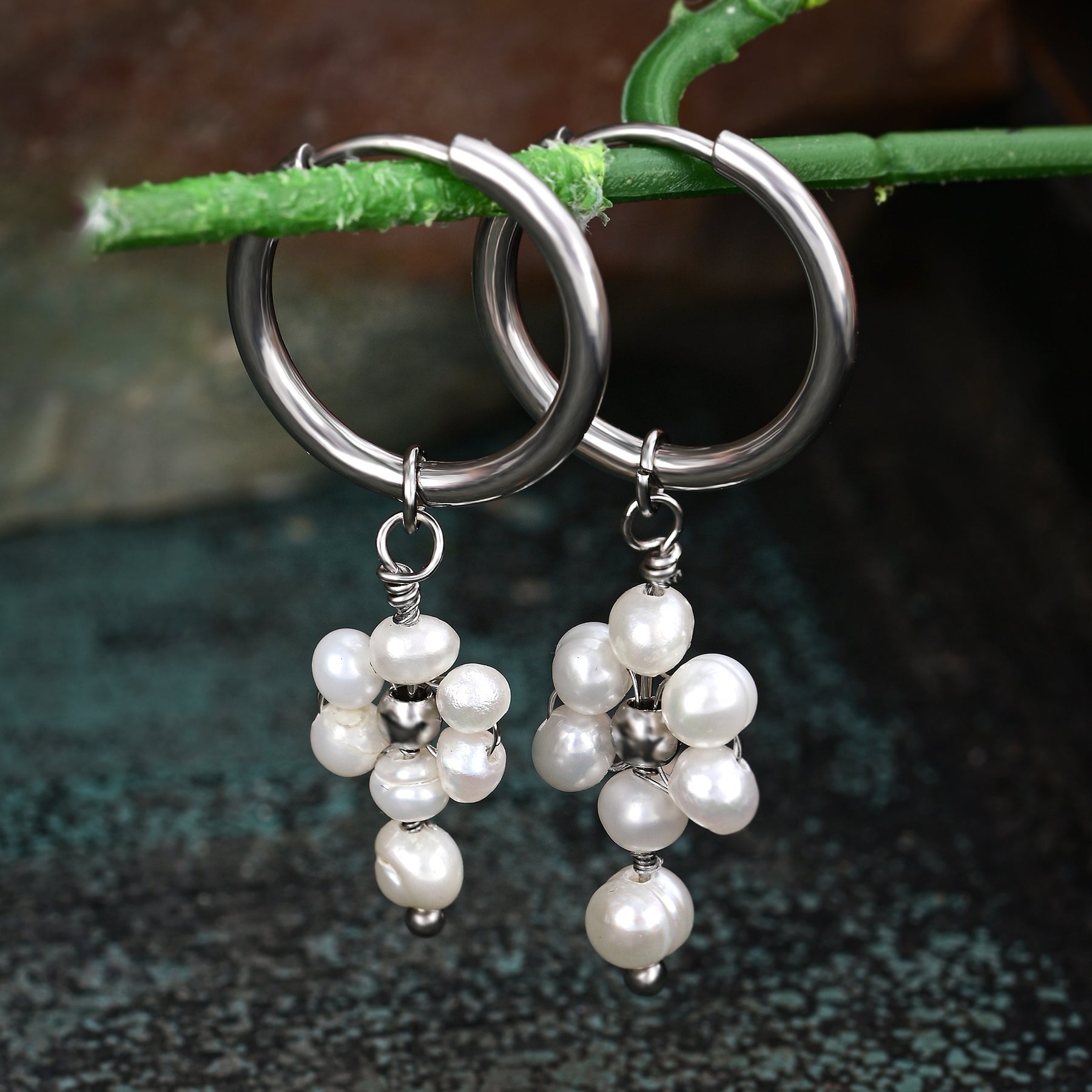 Boucles d'oreilles créoles en perles et agates Golden Grace