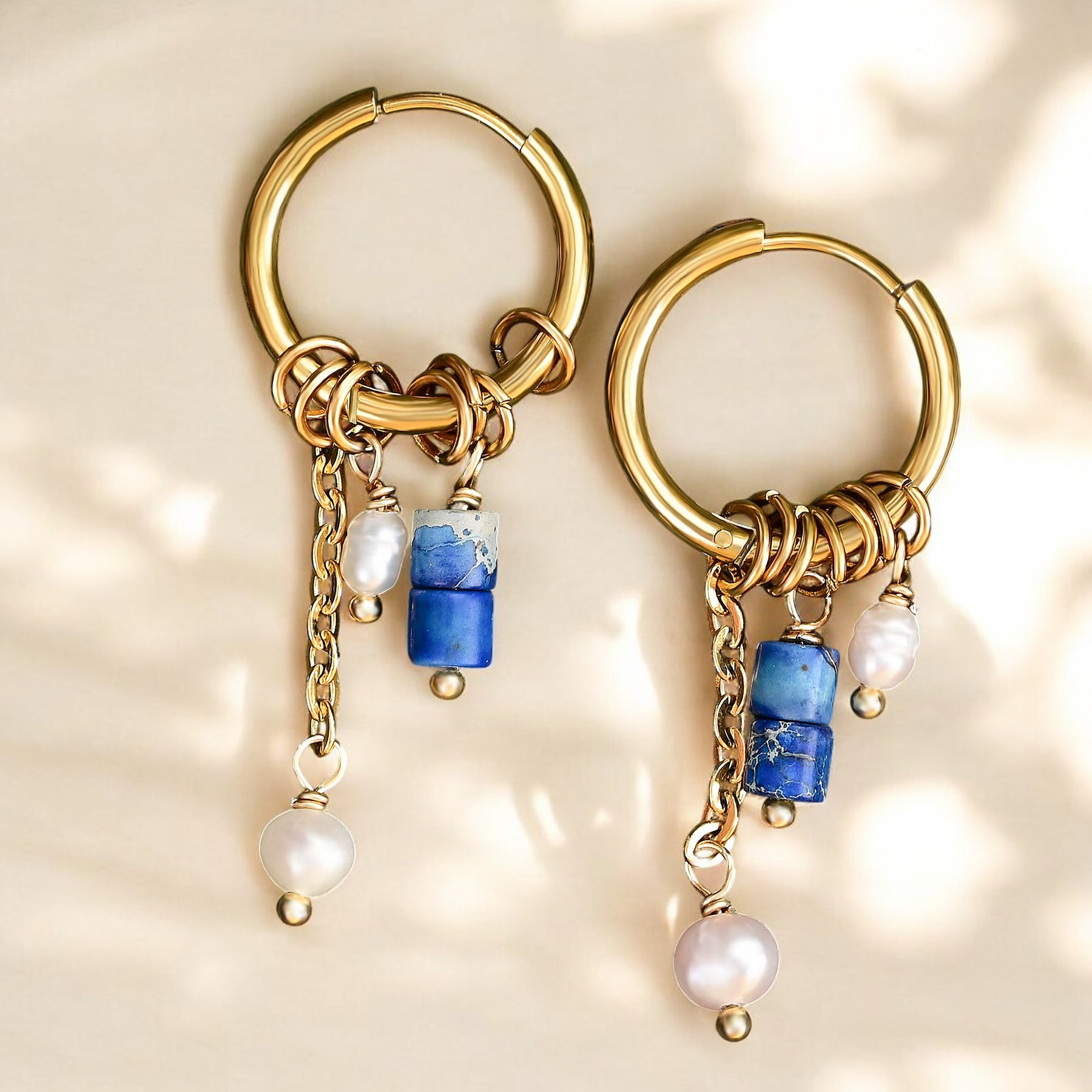 Boucles d'oreilles créoles en perles et agates Golden Grace