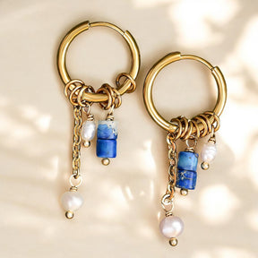 Boucles d'oreilles créoles en perles et agates Golden Grace