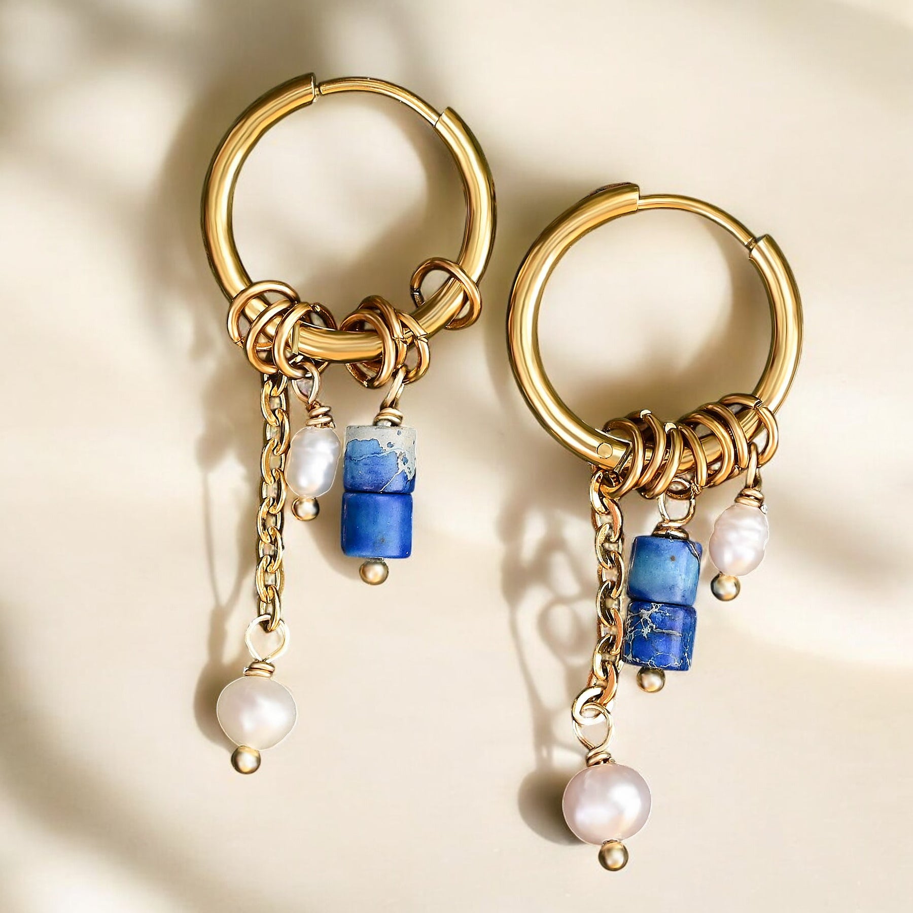 Boucles d'oreilles créoles en perles et agates Golden Grace