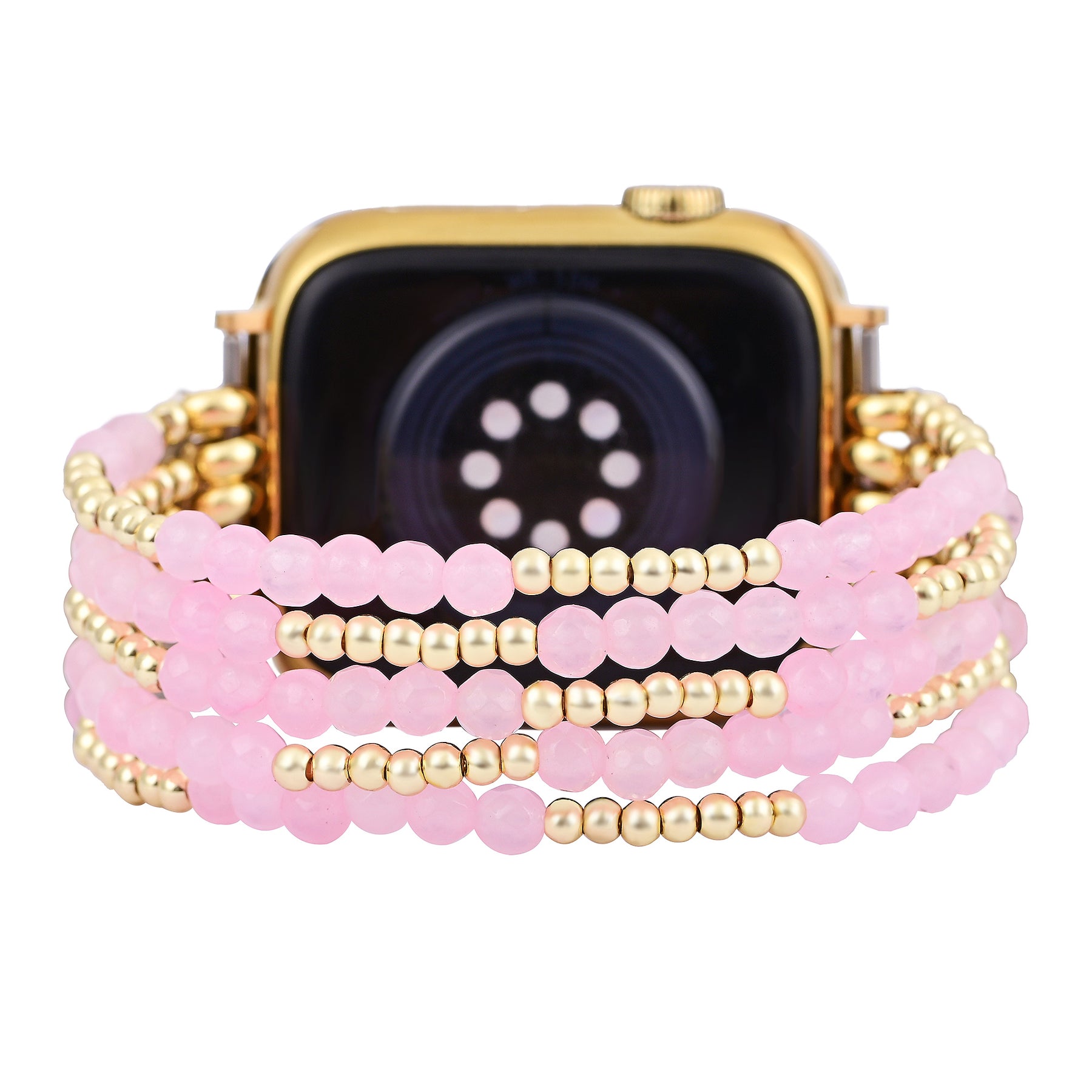 Bracelet Apple Watch extensible en or et en perles