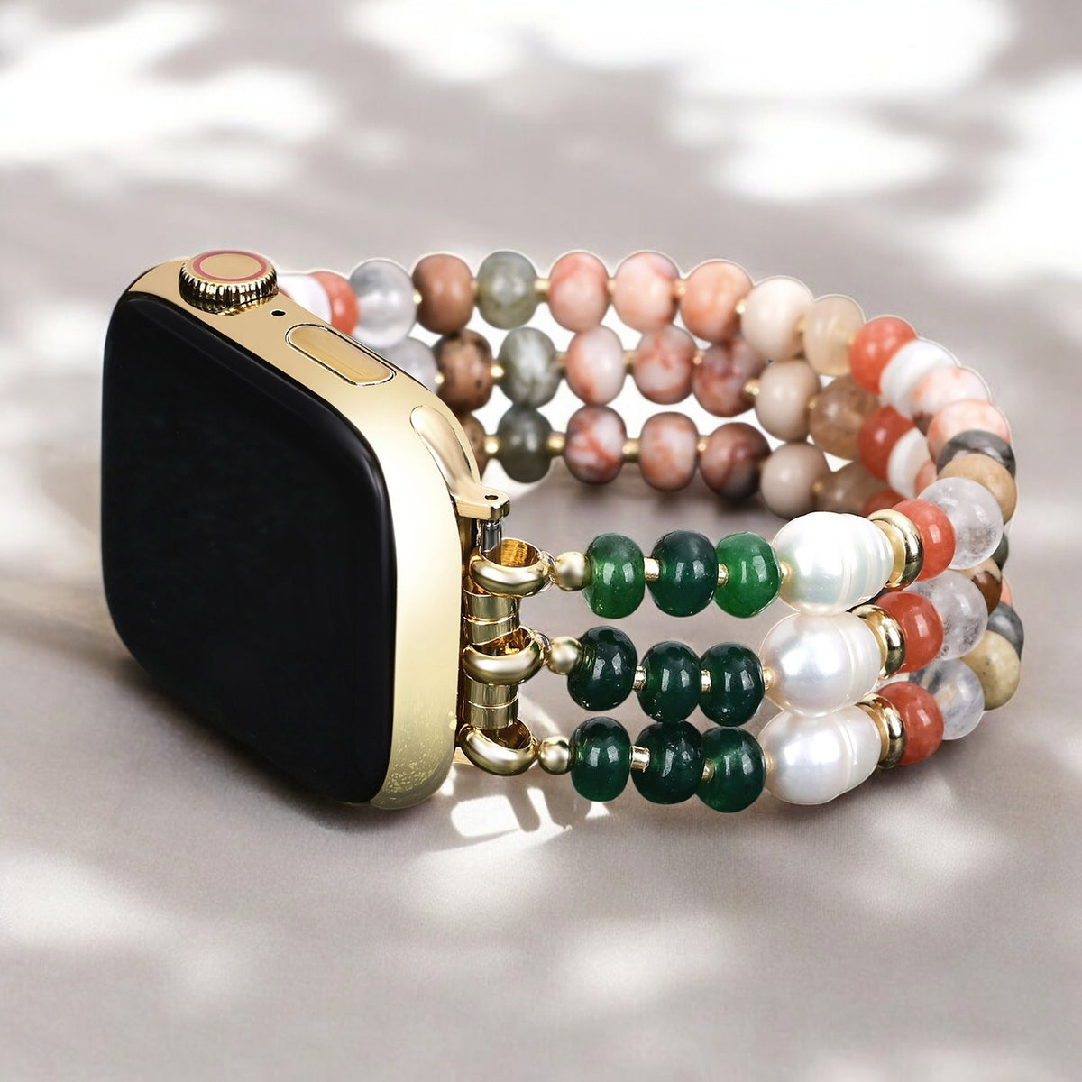 Bracelet en pierre naturelle corail extensible Apple Watch